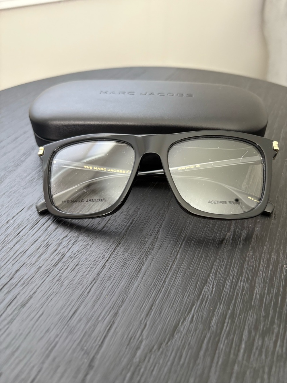 NEW Marc Jacobs Black Square Acetate Eyeglasses with Gold Accents - Picture 2 of 6